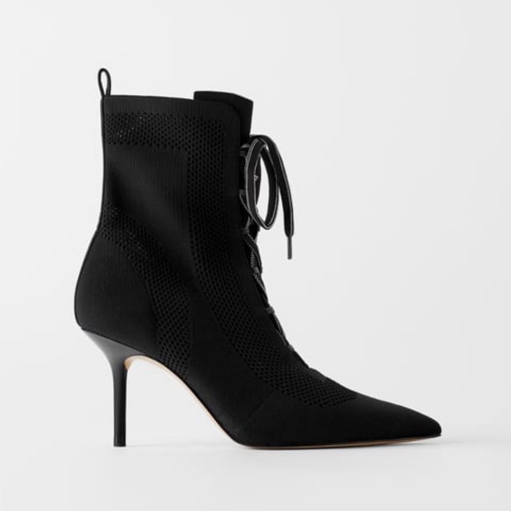 zara LACED STRETCH HEELED ANKLE BOOTS